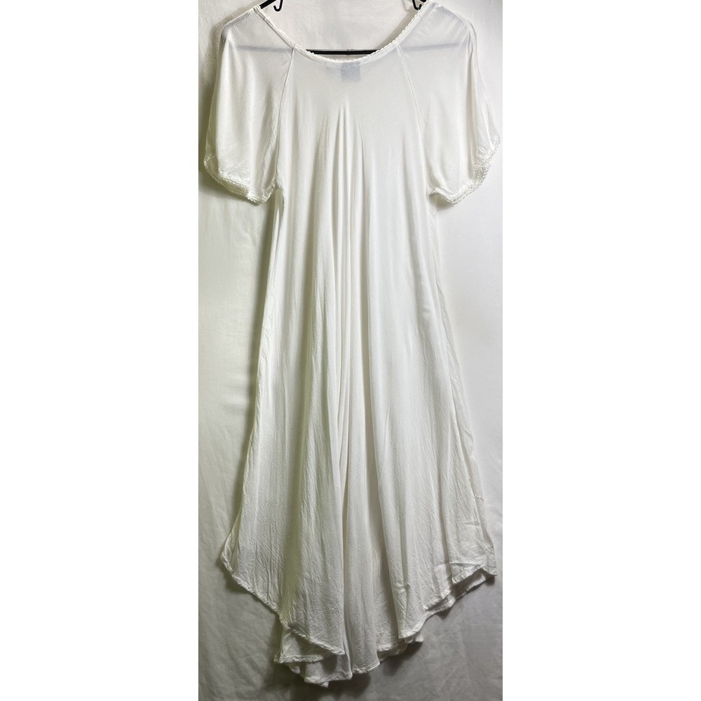 VTG 90's Sheer Embroidered Laceup Midi Dress OS White Boho Festival Fairycore - Picture 5 of 7